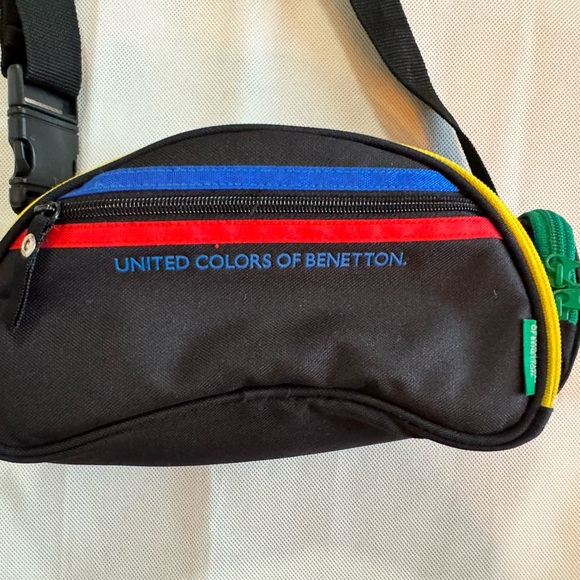 United Colors of Benetton Black Belt Bag with Blue and Red Stripes - Picture 1 of 8